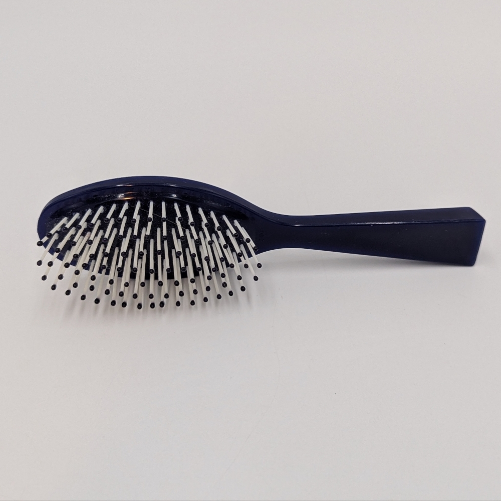 Vintage Estee Lauder Ball Tipped Hair Brush Travel Purse Size Retro Navy Blue
